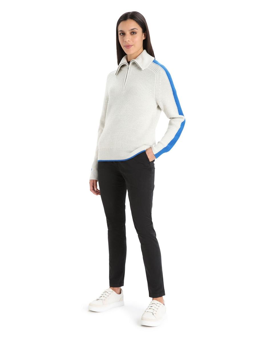 Women's Icebreaker Merino Lodge Long Sleeve Half Zip Sweaters Ecru Heather / Lazurite | CA 1325JPQJ